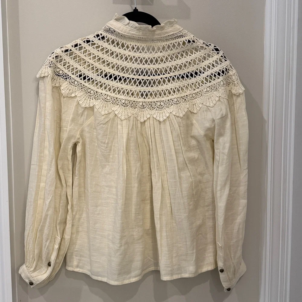 NWT Anthropologie Pilco Lace Yoke Peasant Elegant Cream Lace Blouse - Picture 10 of 11